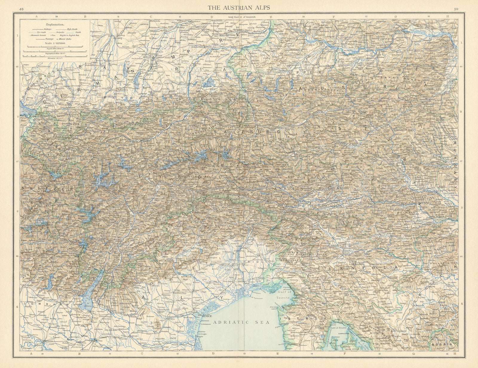 Eastern Alps. Austrian Bavarian Italian Julian. Glaciers Tyrol. TIMES 1895 map